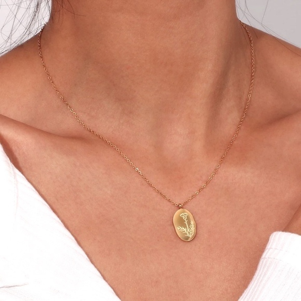 February birthflower pendant 18K gold plated necklace